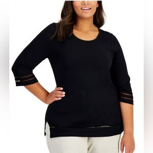 Karen Scott black 3/4 embroidered sleeve whimsygoth top